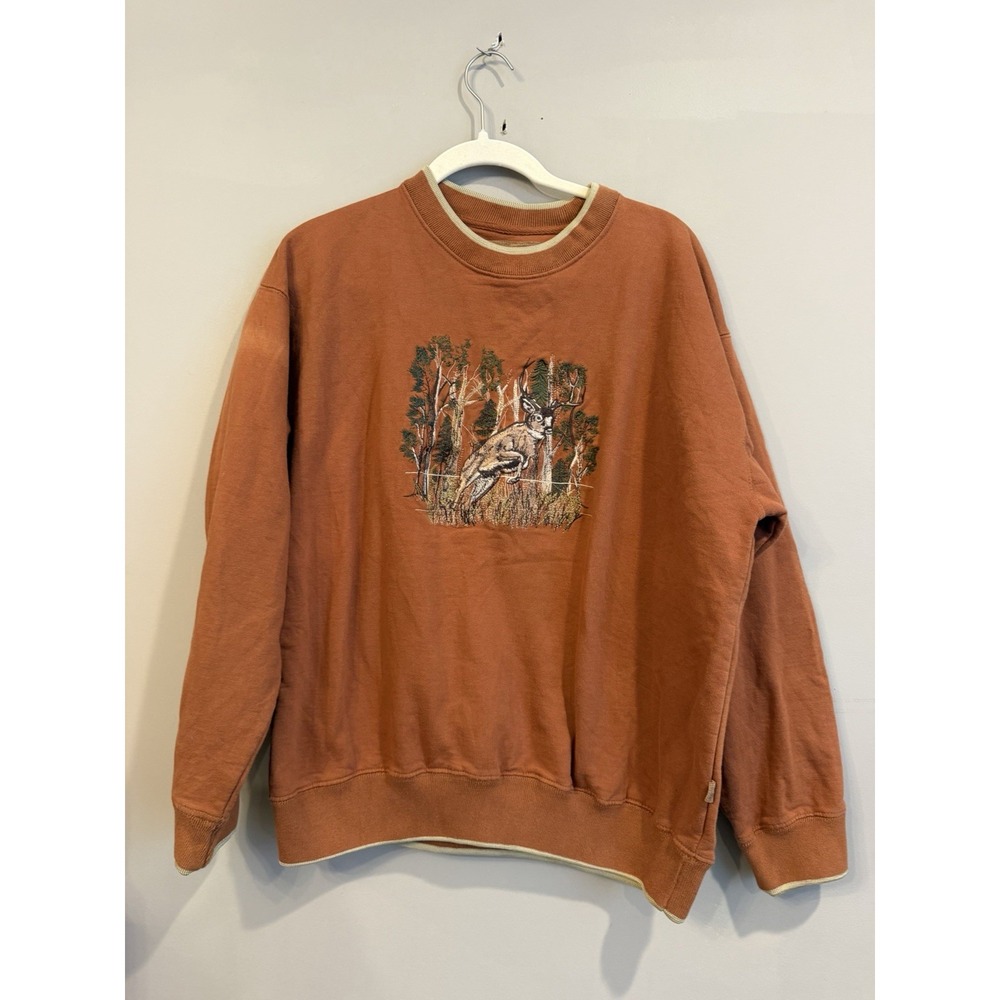 Vintage Deer Sweatshirt Mens Med Orange Nature Hunting Outdoor Life Fleece 90s
